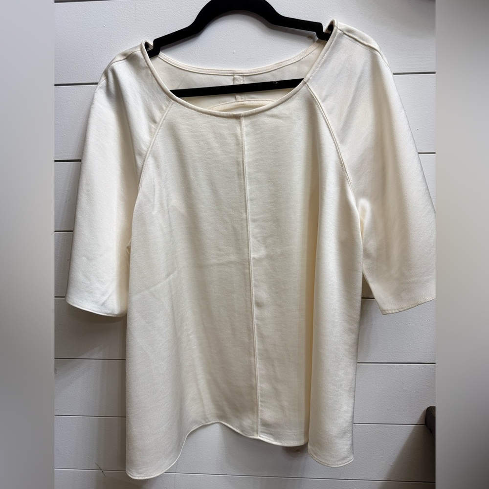 Anthropology Cream Women's Short-Sleeve Top- V neck back- Large
